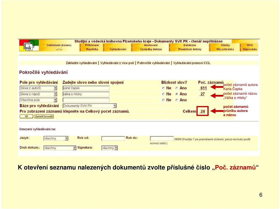 průniku autora a názvu K otevření seznamu