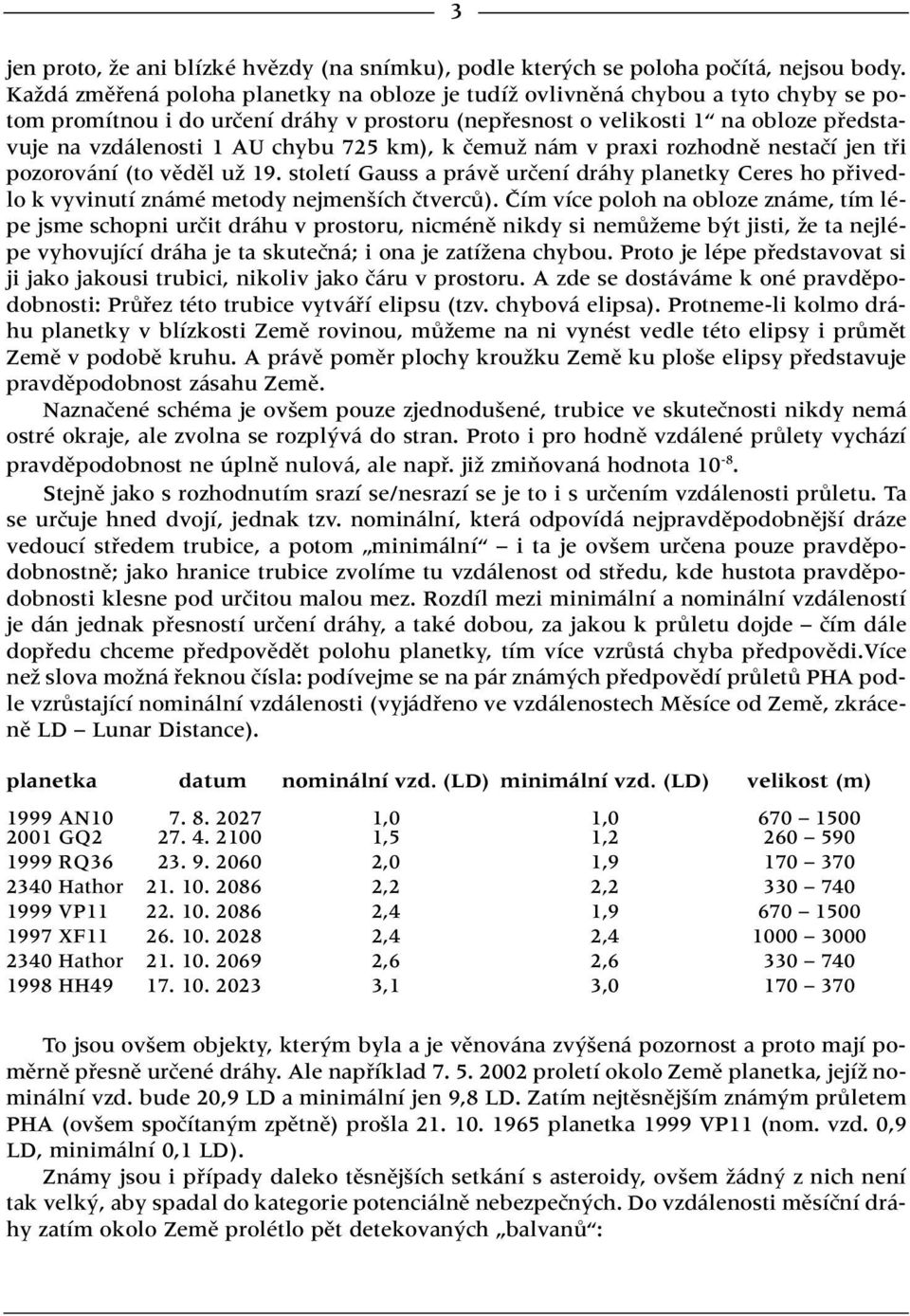 chybu 725 km), k ãemuï nám v praxi rozhodnû nestaãí jen tfii pozorování (to vûdûl uï 19. století Gauss a právû urãení dráhy planetky Ceres ho pfiivedlo k vyvinutí známé metody nejmen ích ãtvercû).