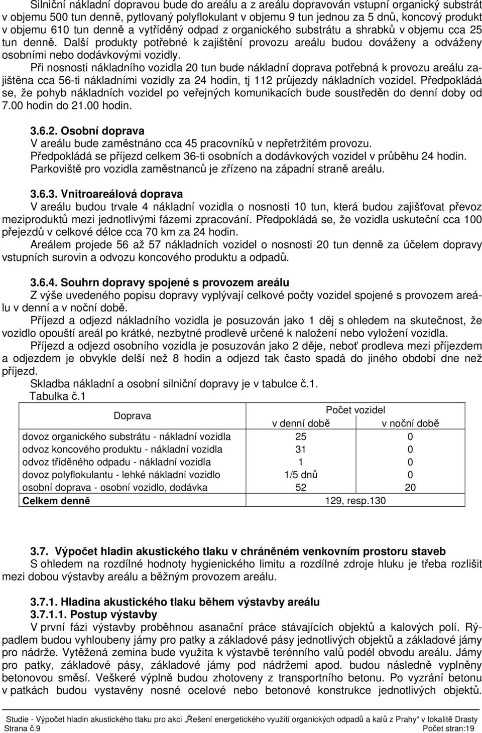 Při nosnosti nákladního vozidla 20 tun bude nákladní doprava potřebná k provozu areálu zajištěna cca 56-ti nákladními vozidly za 24 hodin, tj 112 průjezdy nákladních vozidel.