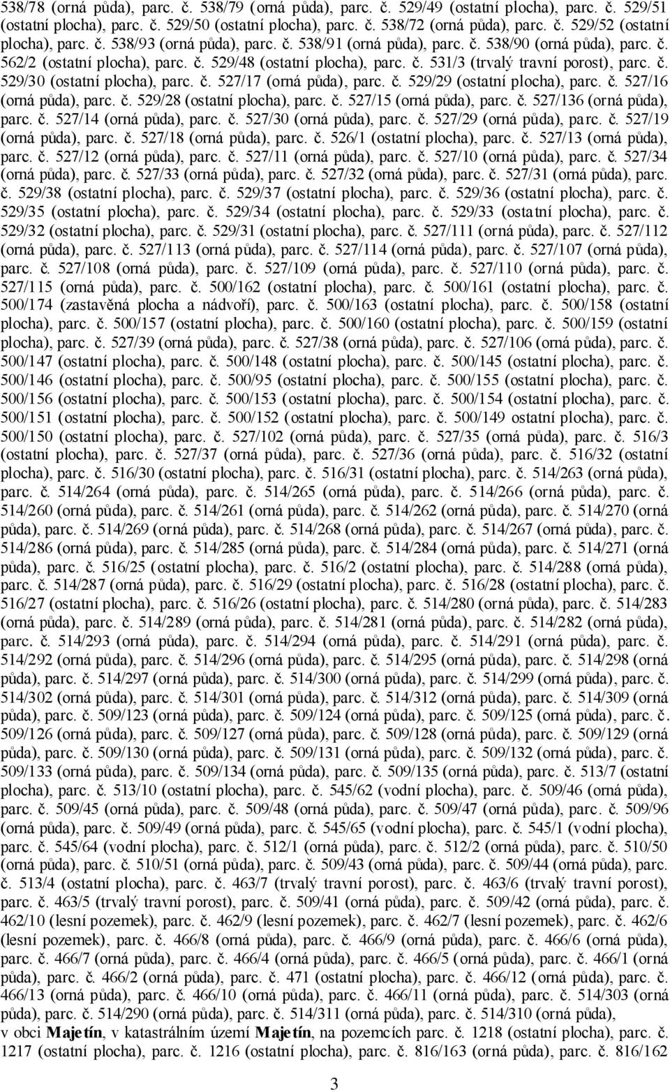 č. 527/17 (orná půda), parc. č. 529/29 (ostatní plocha), parc. č. 527/16 (orná půda), parc. č. 529/28 (ostatní plocha), parc. č. 527/15 (orná půda), parc. č. 527/136 (orná půda), parc. č. 527/14 (orná půda), parc.