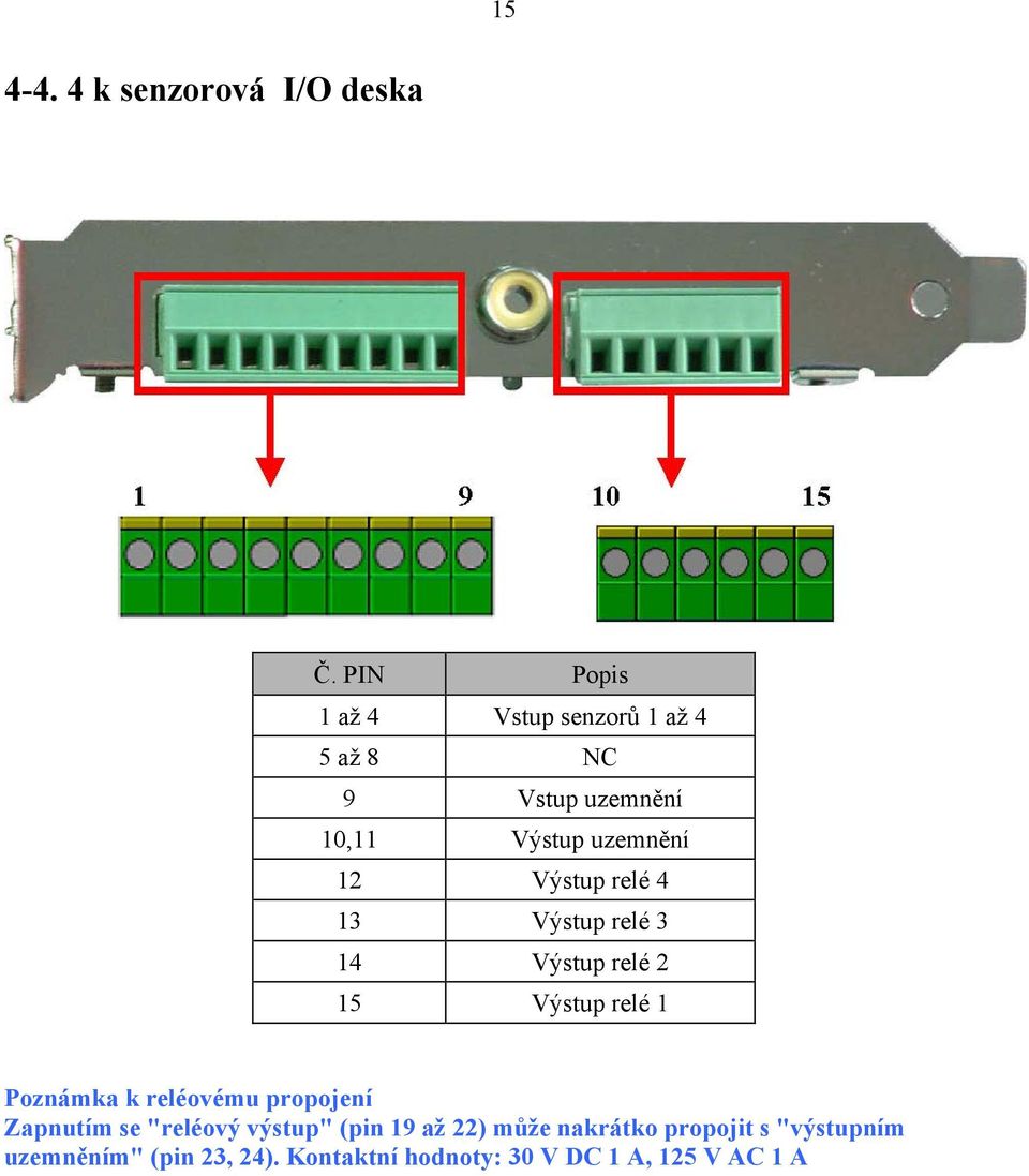 Výstup relé 4 13 Výstup relé 3 14 Výstup relé 2 15 Výstup relé 1 Poznámka k reléovému
