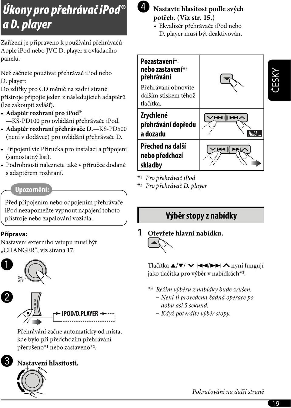 Adaptér rozhraní přehrávače D. KS-PD500 (není v dodávce) pro ovládání přehrávače D. Připojení viz Příručka pro instalaci a připojení (samostatný list).