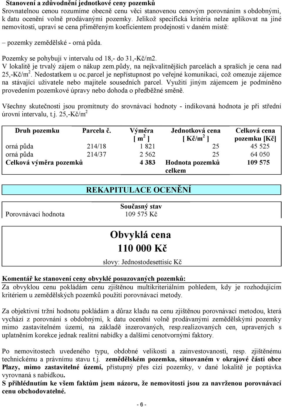 Pozemky se pohybují v intervalu od 18,- do 31,-Kč/m2. V lokalitě je trvalý zájem o nákup zem.půdy, na nejkvalitnějších parcelách a spraších je cena nad 25,-Kč/m 2. Nedostatkem u oc.