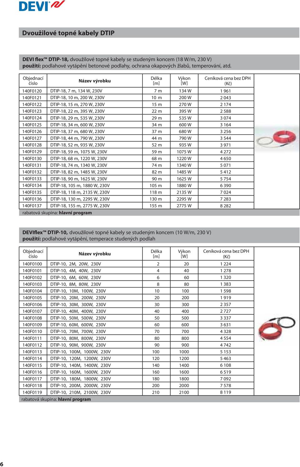 m, 200 W, 230V DTIP-18, 15 m, 270 W, 230V DTIP-18, 22 m, 395 W, 230V DTIP-18, 29 m, 535 W, 230V DTIP-18, 34 m, 600 W, 230V DTIP-18, 37 m, 680 W, 230V DTIP-18, 44 m, 790 W, 230V DTIP-18, 52 m, 935 W,