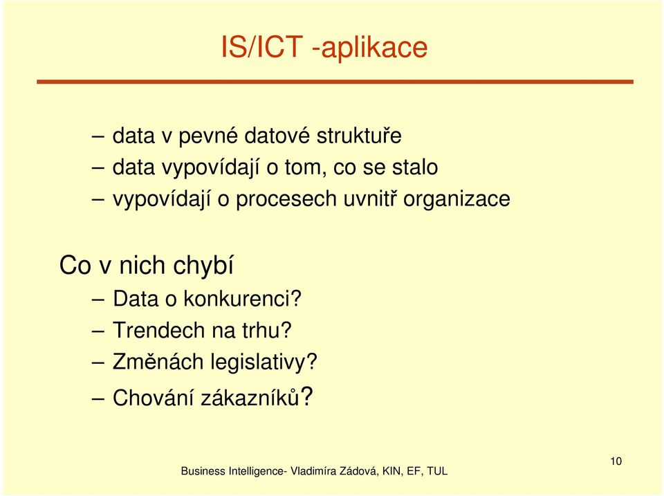 uvnitř organizace Co v nich chybí Data o konkurenci?