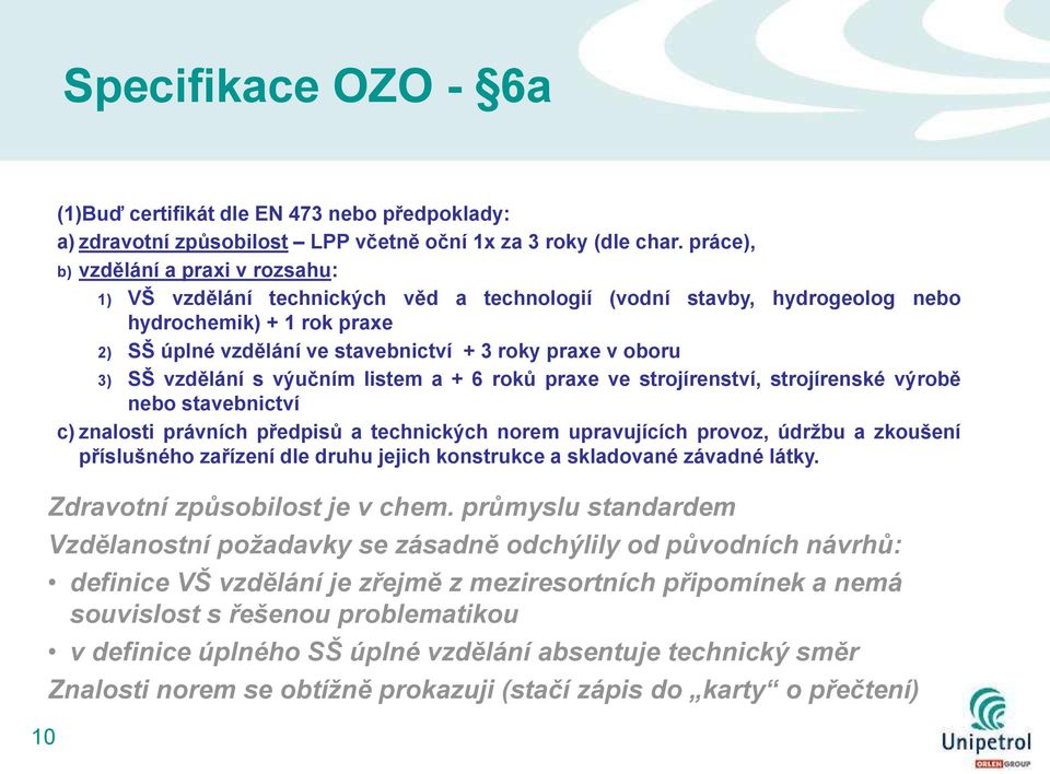 oboru 3) SŠ vzdělání s výučním listem a + 6 roků praxe ve strojírenství, strojírenské výrobě nebo stavebnictví c) znalosti právních předpisů a technických norem upravujících provoz, údrţbu a zkoušení