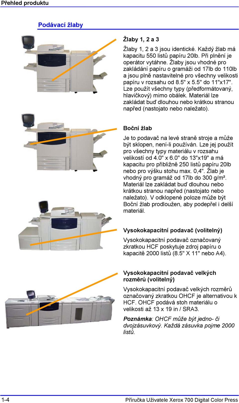 Lze použít všechny typy (předformátovaný, hlavičkový) mimo obálek. Materiál lze zakládat buď dlouhou nebo krátkou stranou napřed (nastojato nebo naležato).