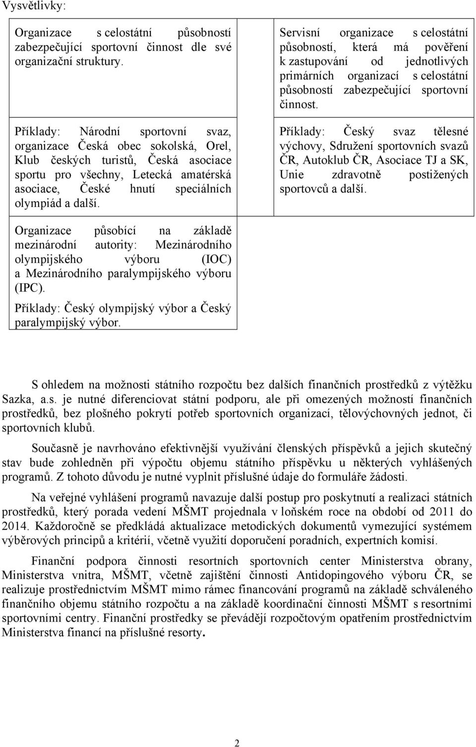 Servisní organizace s celostátní působností, která má pověření k zastupování od jednotlivých primárních organizací s celostátní působností zabezpečující sportovní činnost.