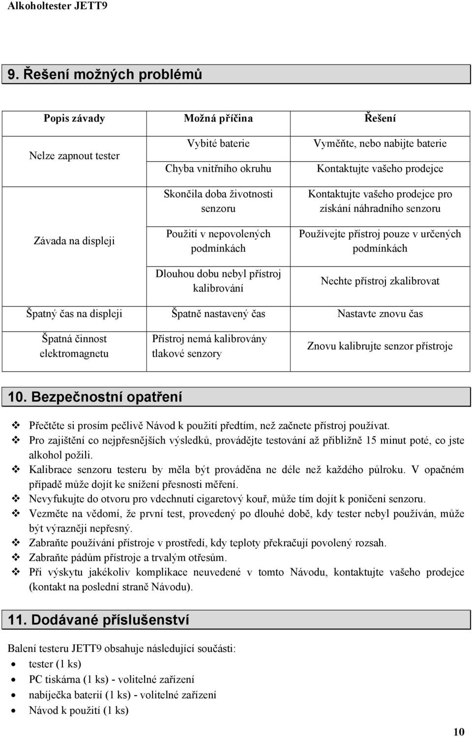 určených podmínkách Nechte přístroj zkalibrovat Špatný čas na displeji Špatně nastavený čas Nastavte znovu čas Špatná činnost elektromagnetu Přístroj nemá kalibrovány tlakové senzory Znovu kalibrujte