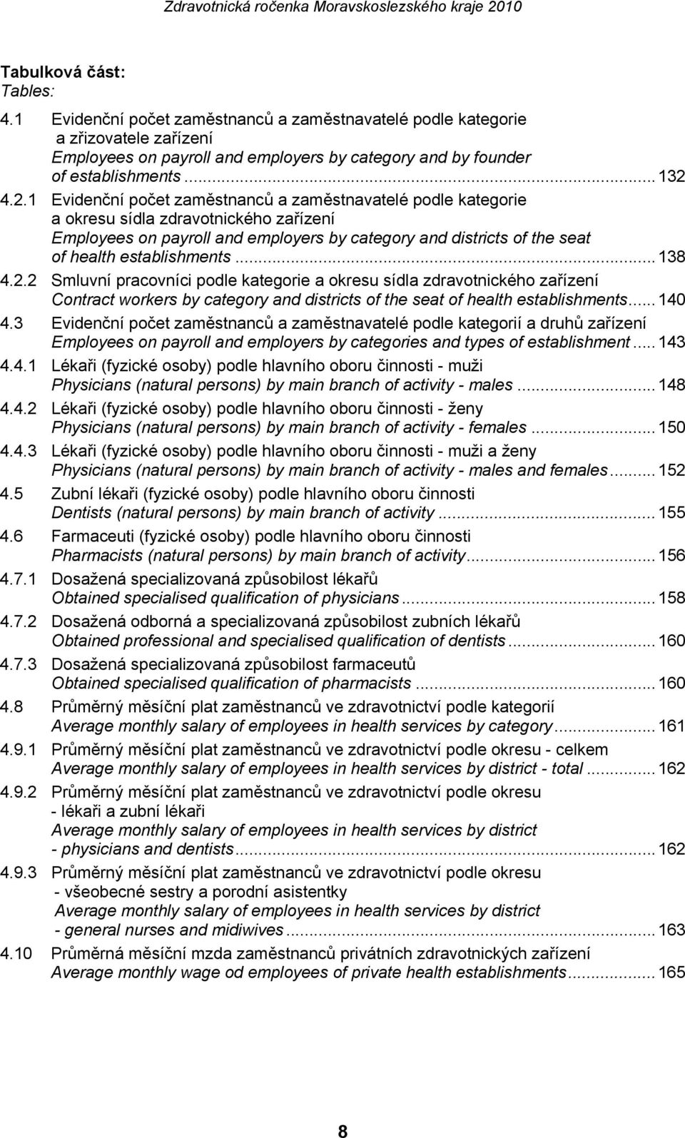 establishments...138 4.2.2 Smluvní pracovníci podle kategorie a okresu sídla zdravotnického zařízení Contract workers by category and districts of the seat of health establishments...140 4.