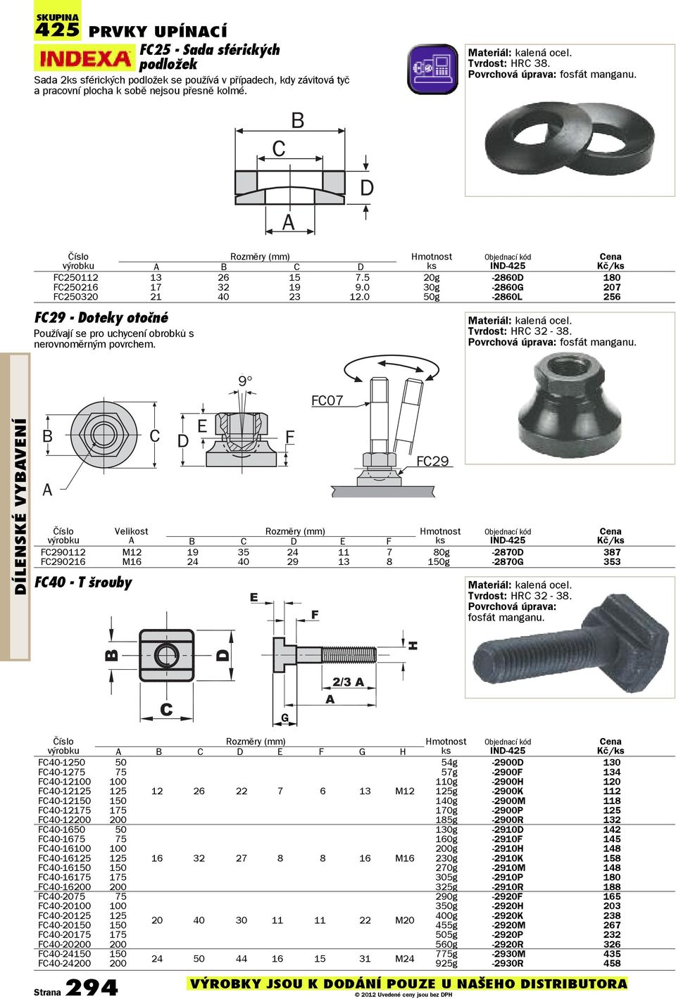 0 50g -2860L 256 FC29 - Doteky otoèné Používají se pro uchycení obrobků s nerovnoměrným povrchem. Materiál: kalená ocel. Tvrdost: HRC 32-38. Povrchová úprava: fosfát manganu.