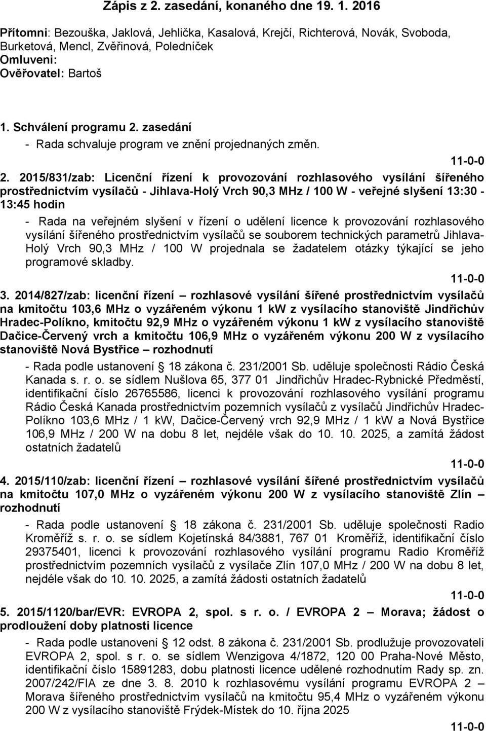 zasedání - Rada schvaluje program ve znění projednaných změn. 2.