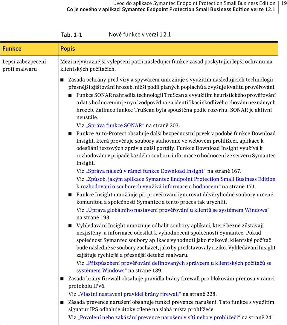 Zásada ochrany před viry a spywarem umožňuje s využitím následujících technologií přesnější zjišťování hrozeb, nižší podíl planých poplachů a zvyšuje kvalitu prověřování: Funkce SONAR nahradila