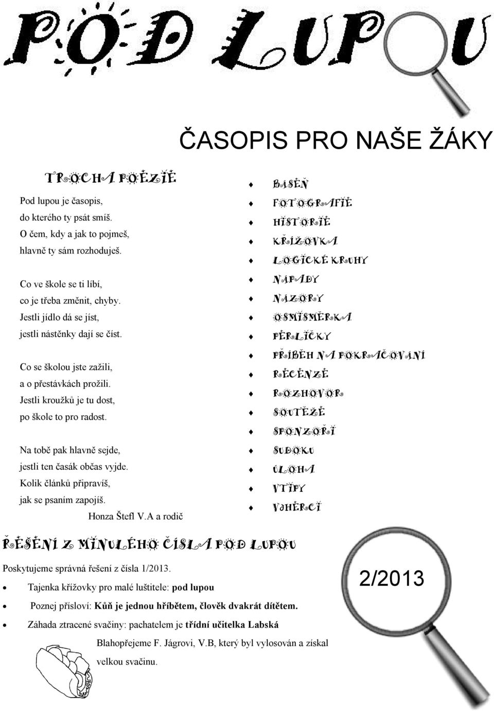 Na tobě pak hlavně sejde, jestli ten časák občas vyjde. Kolik článků připravíš, jak se psaním zapojíš. Honza Štefl V.