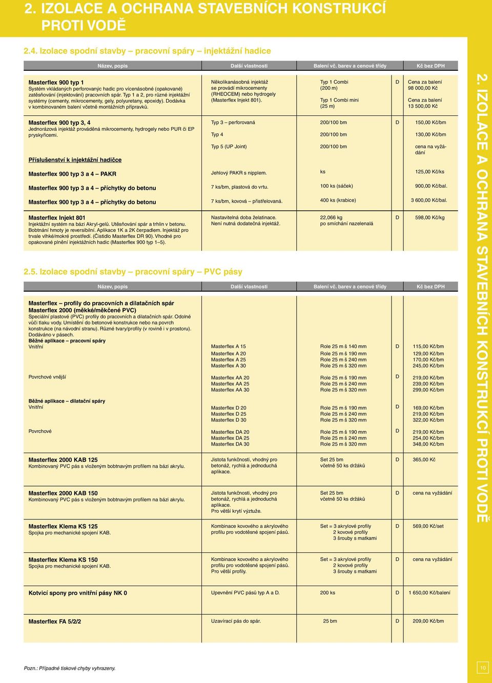 Typ 1 a 2, pro různé injektážní systémy (cementy, mikrocementy, gely, polyuretany, epoxidy). odávka v kombinovaném balení včetně montážních přípravků.