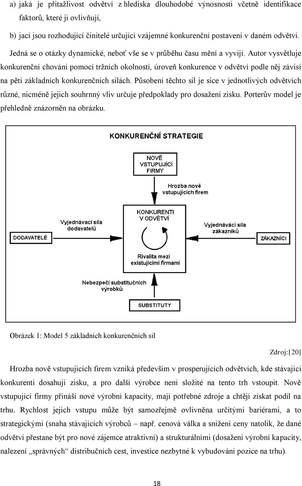 Autor vysvětluje konkurenční chování pomocí trţních okolností, úroveň konkurence v odvětví podle něj závisí na pěti základních konkurenčních silách.