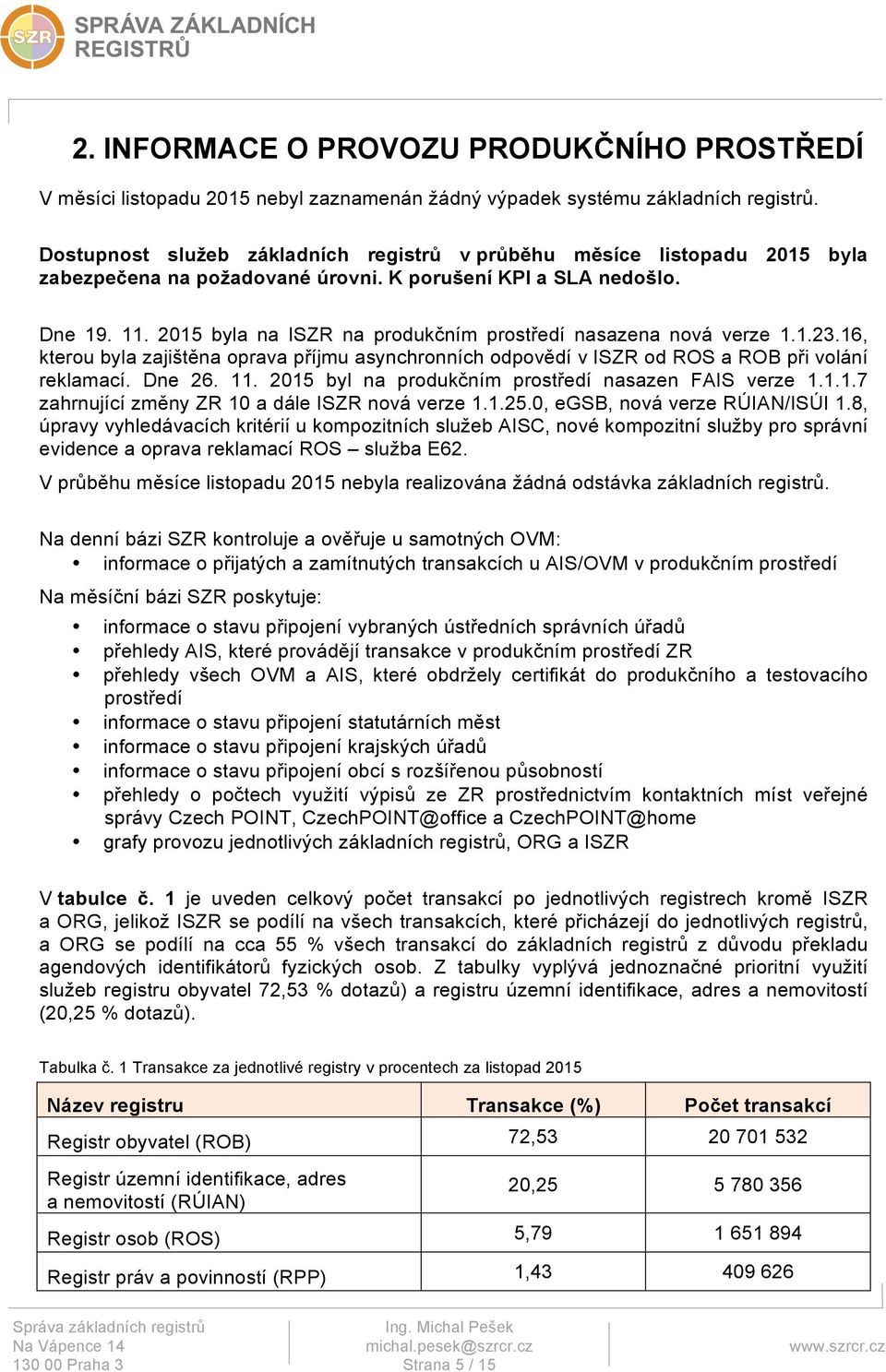 2015 byla na ISZR na produkčním prostředí nasazena nová verze 1.1.23.16, kterou byla zajištěna oprava příjmu asynchronních odpovědí v ISZR od ROS a ROB při volání reklamací. Dne 26. 11.