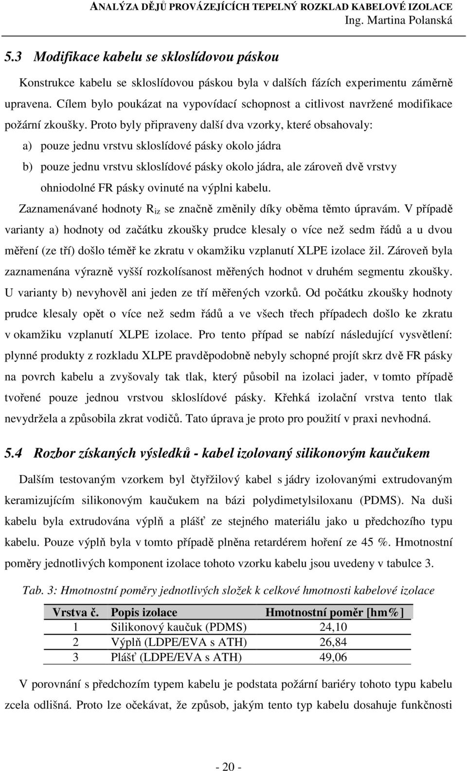 Proto byly připraveny další dva vzorky, které obsahovaly: a) pouze jednu vrstvu skloslídové pásky okolo jádra b) pouze jednu vrstvu skloslídové pásky okolo jádra, ale zároveň dvě vrstvy ohniodolné FR