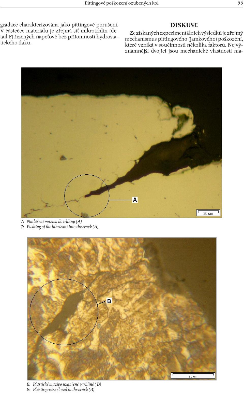 DISKUSE Ze získaných experimentálních výsledků je zřejmý mechanismus pittingového (jamkového) poškození, které vzniká v součinnosti několika