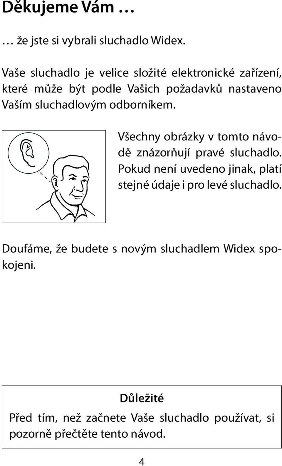 sluchadlovým odborníkem. Všechny obrázky v tomto návodě znázorňují pravé sluchadlo.