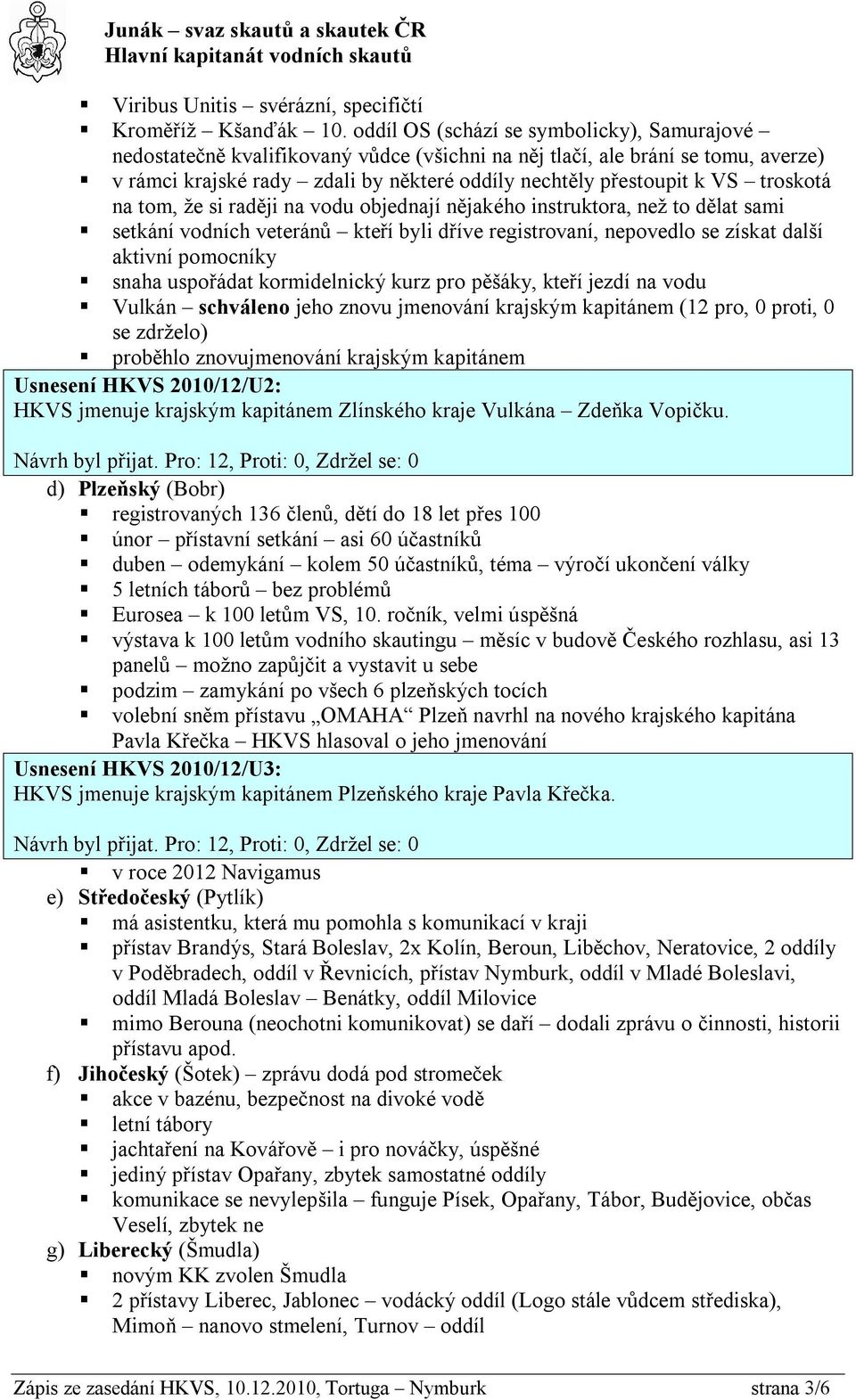 troskotá na tom, že si raději na vodu objednají nějakého instruktora, než to dělat sami setkání vodních veteránů kteří byli dříve registrovaní, nepovedlo se získat další aktivní pomocníky snaha