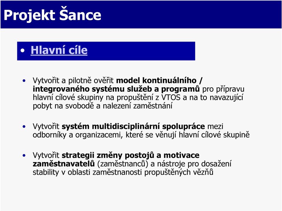 systém multidisciplinární spolupráce mezi odborníky a organizacemi, které se věnují hlavní cílové skupině Vytvořit