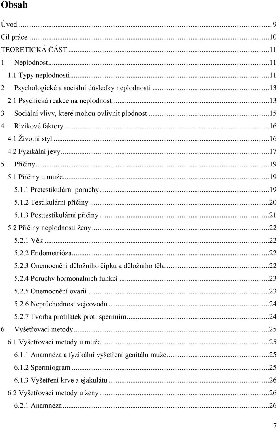 .. 19 5.1.2 Testikulární příčiny... 20 5.1.3 Posttestikulární příčiny... 21 5.2 Příčiny neplodnosti ženy... 22 5.2.1 Věk... 22 5.2.2 Endometrióza... 22 5.2.3 Onemocnění děložního čípku a děložního těla.