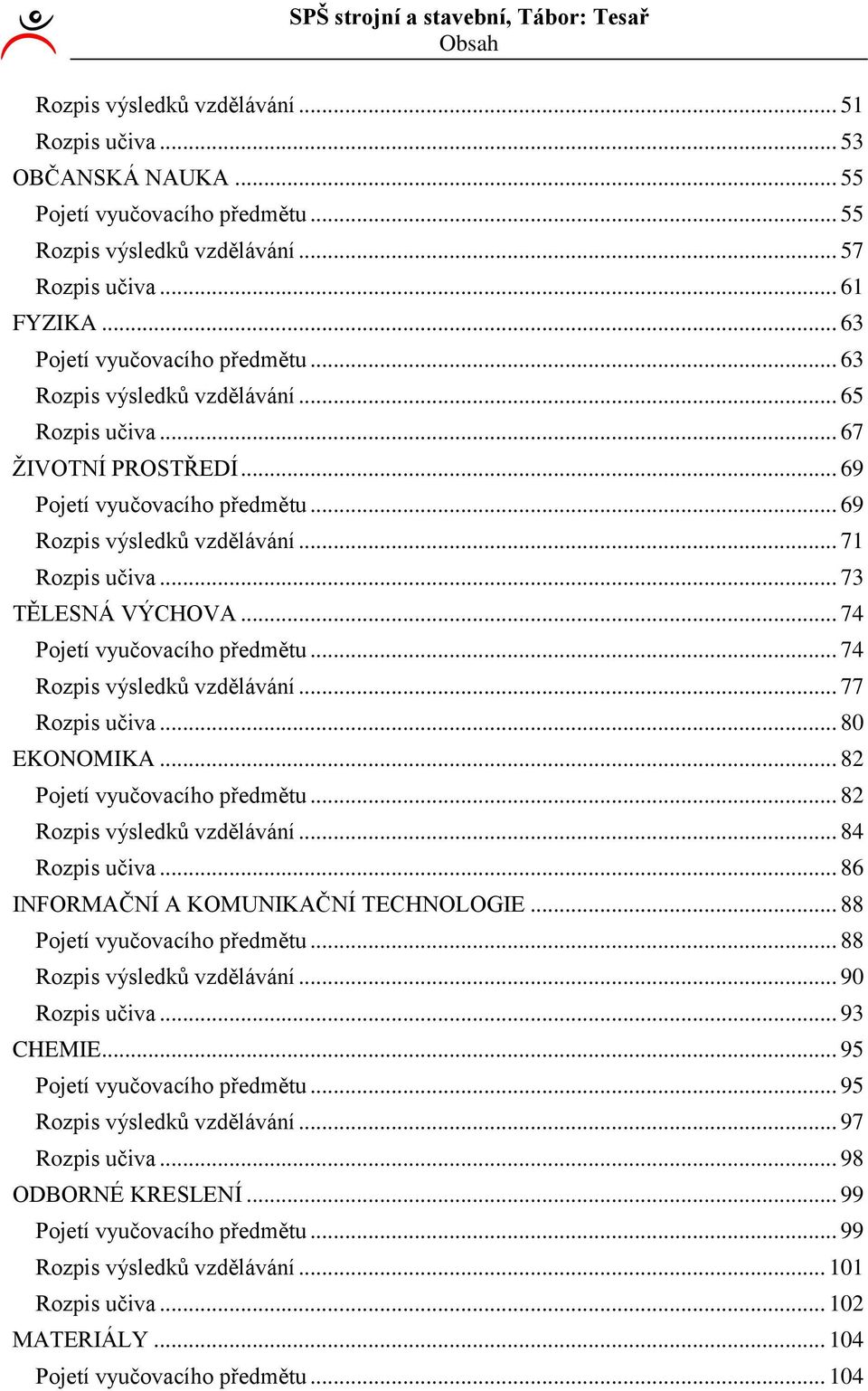 .. 73 TĚLESNÁ VÝCHOVA... 74 Pojetí vyučovacího předmětu... 74 Rozpis výsledků vzdělávání... 77 Rozpis učiva... 80 EKONOMIKA... 8 Pojetí vyučovacího předmětu... 8 Rozpis výsledků vzdělávání.