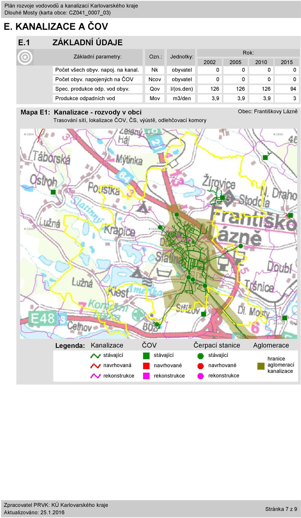 den) 126 126 126 94 Produkce odpadních vod Mov m3/den 3,9 3,9 3,9 3 Mapa E1: Kanalizace - rozvody v obci Trasování sítí, lokalizace ČOV, ČS,