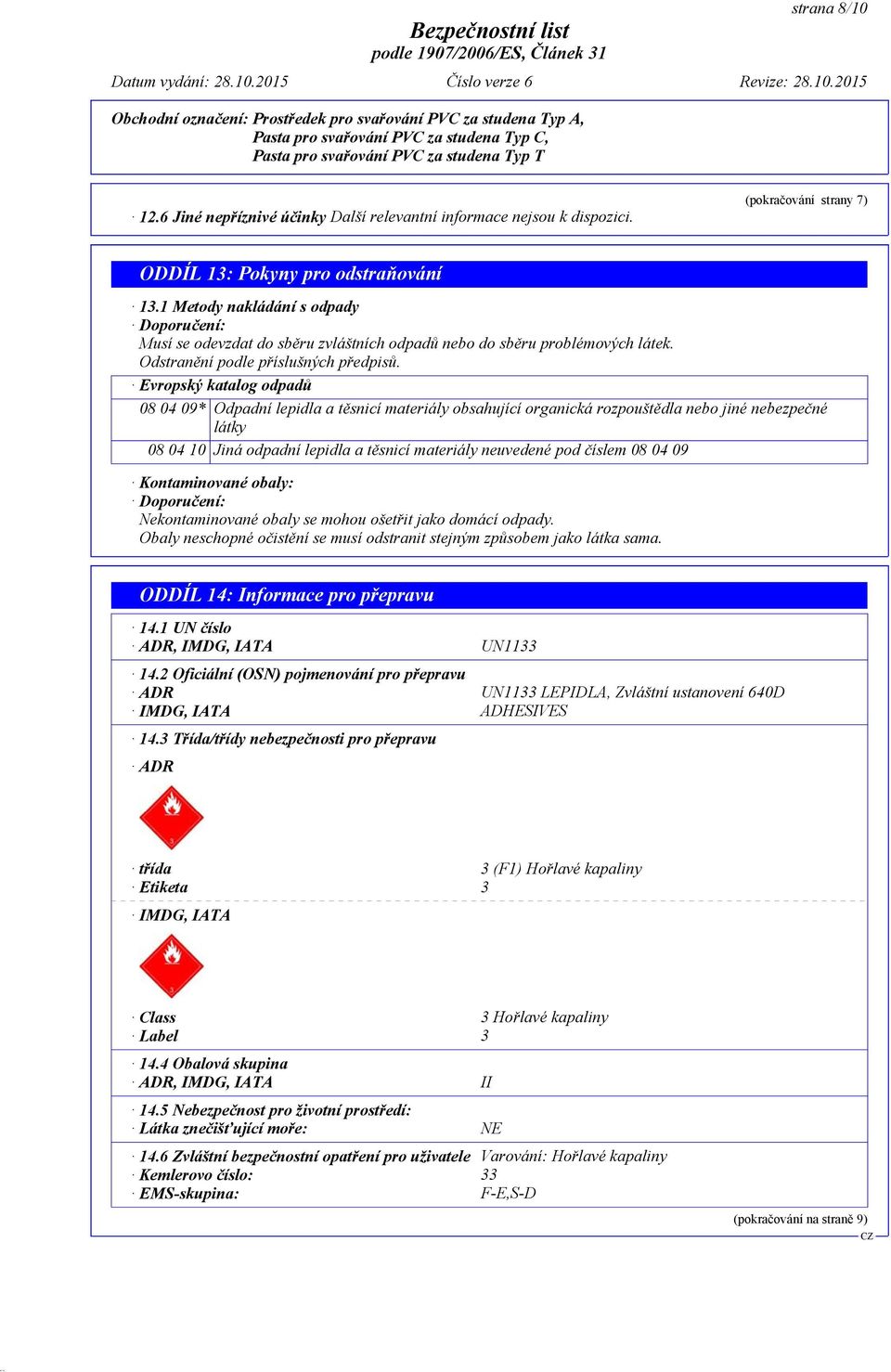 Evropský katalog odpadů 08 04 09* Odpadní lepidla a těsnicí materiály obsahující organická rozpouštědla nebo jiné nebezpečné látky 08 04 10 Jiná odpadní lepidla a těsnicí materiály neuvedené pod