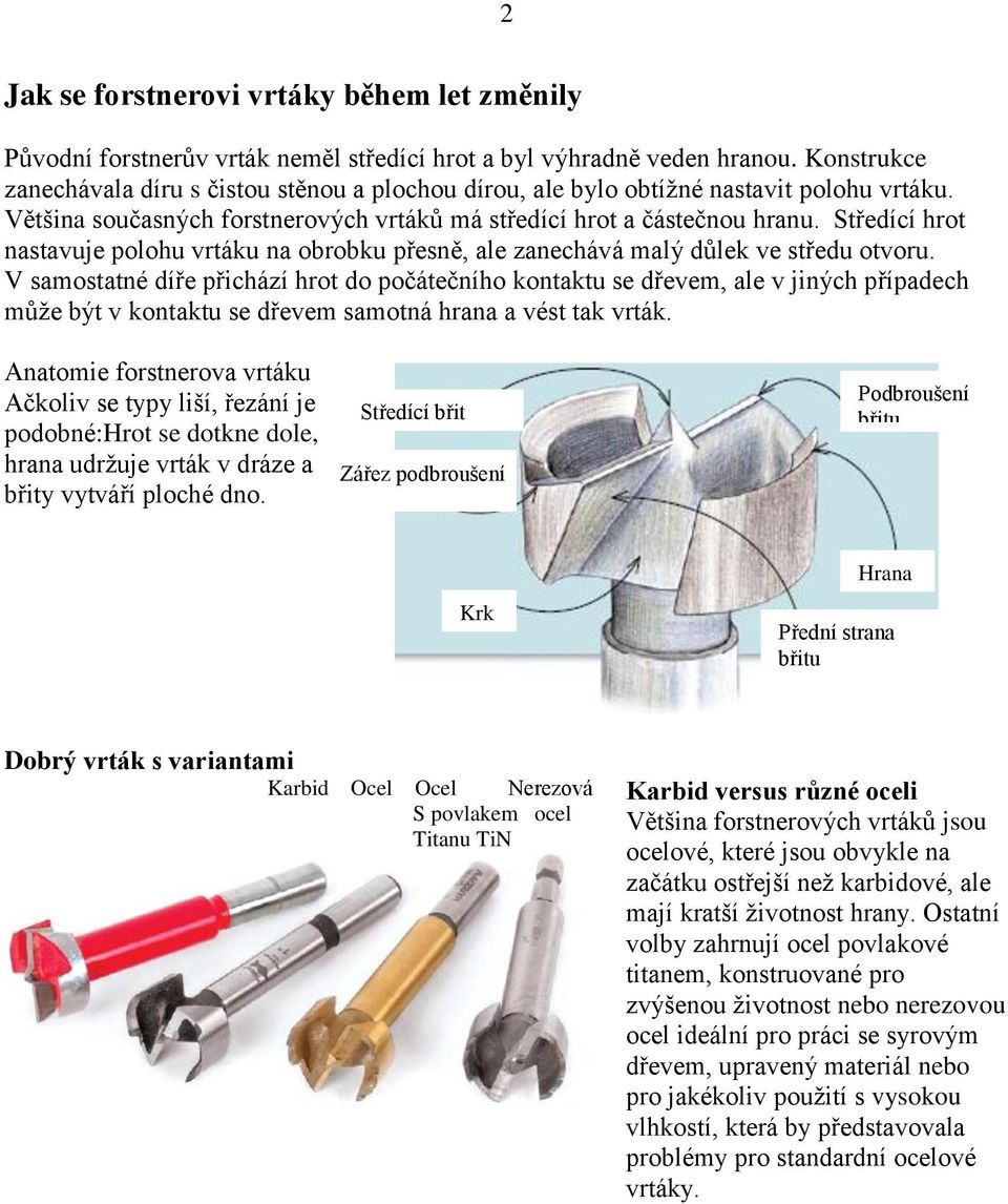 Středící hrot nastavuje polohu vrtáku na obrobku přesně, ale zanechává malý důlek ve středu otvoru.