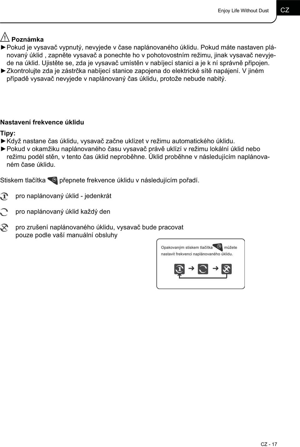 Ujistěte se, zda je vysavač umístěn v nabíjecí stanici a je k ní správně připojen. Zkontrolujte zda je zástrčka nabíjecí stanice zapojena do elektrické sítě napájení.