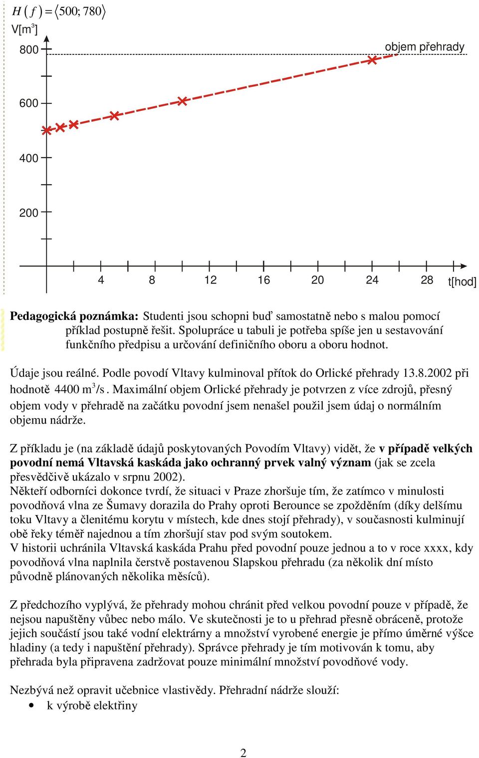 2002 při hodnotě 4400 m /s. Maximální objem Orlické přehrady je potvrzen z více zdrojů, přesný objem vody v přehradě na začátku povodní jsem nenašel použil jsem údaj o normálním objemu nádrže.