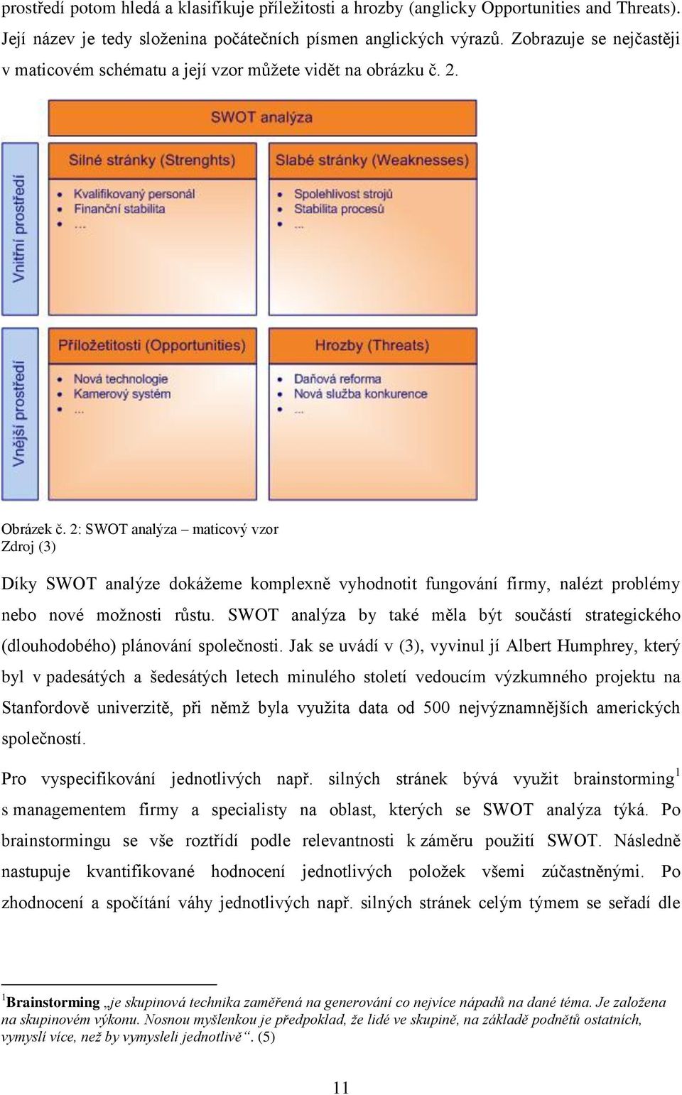 2: SWOT analýza maticový vzor Zdroj (3) Díky SWOT analýze dokáţeme komplexně vyhodnotit fungování firmy, nalézt problémy nebo nové moţnosti růstu.