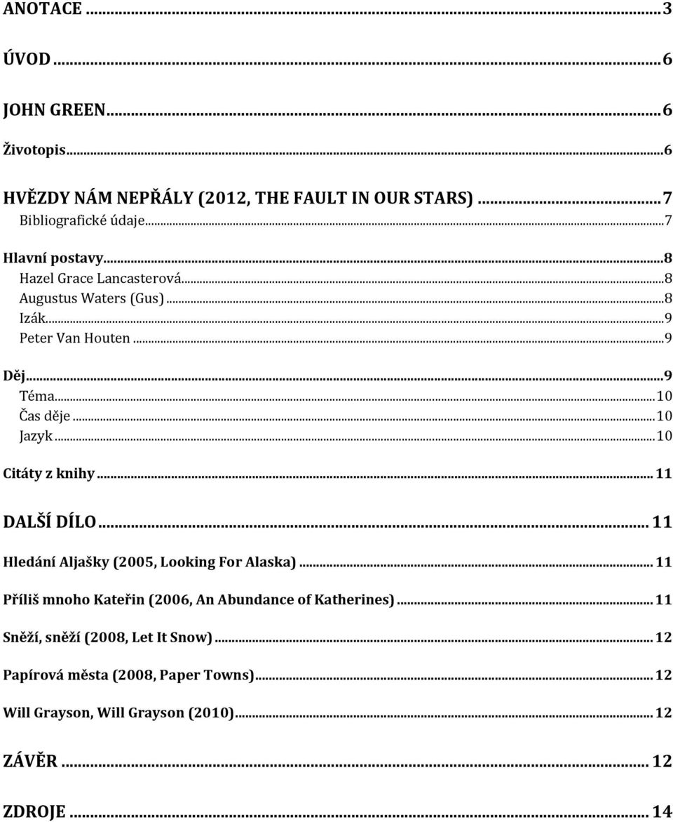 .. 10 Jazyk... 10 Citáty z knihy... 11 DALŠÍ DÍLO... 11 Hledání Aljašky (2005, Looking For Alaska).