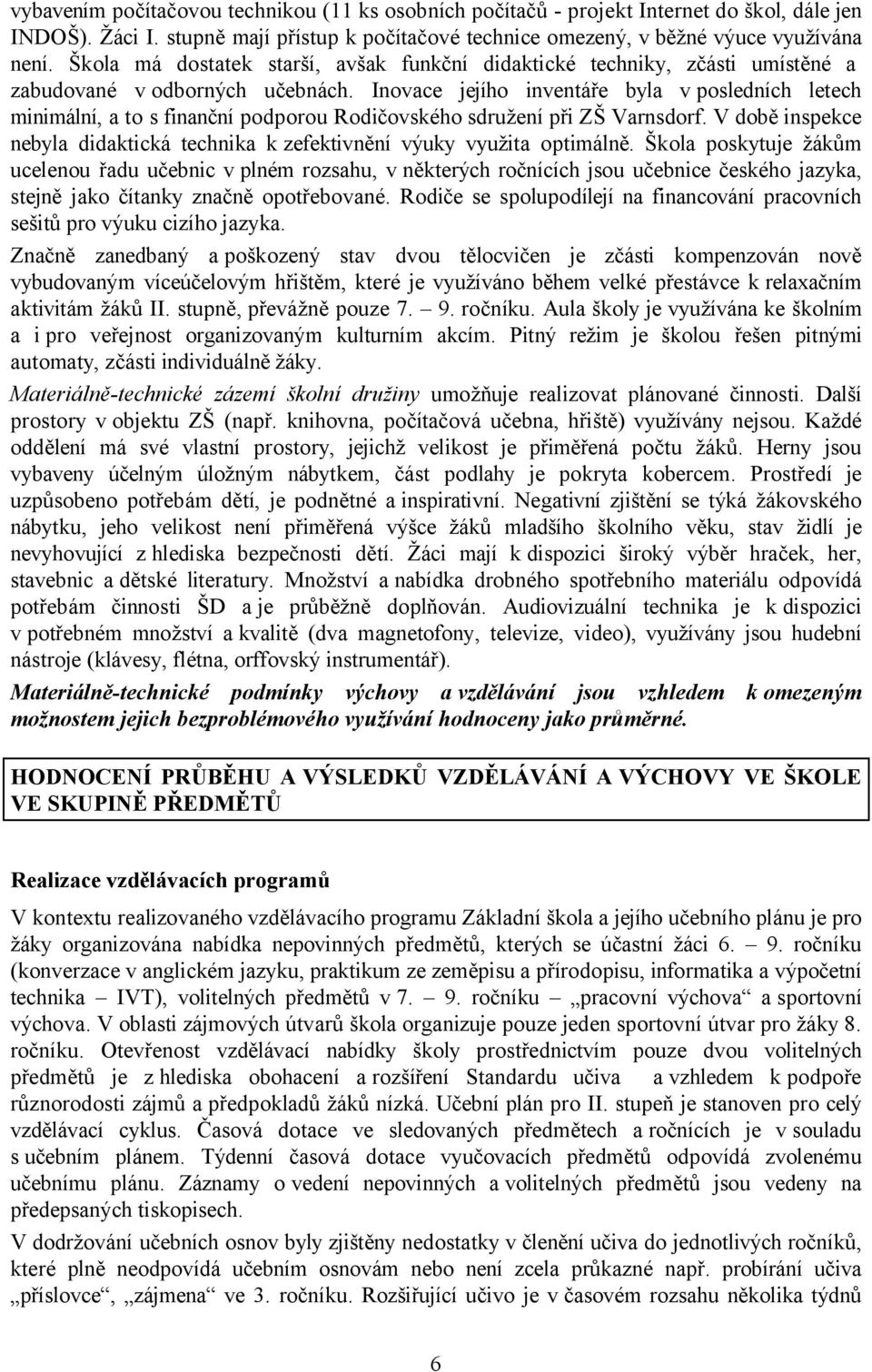 Inovace jejího inventáře byla v posledních letech minimální, a to s finanční podporou Rodičovského sdružení při ZŠ Varnsdorf.