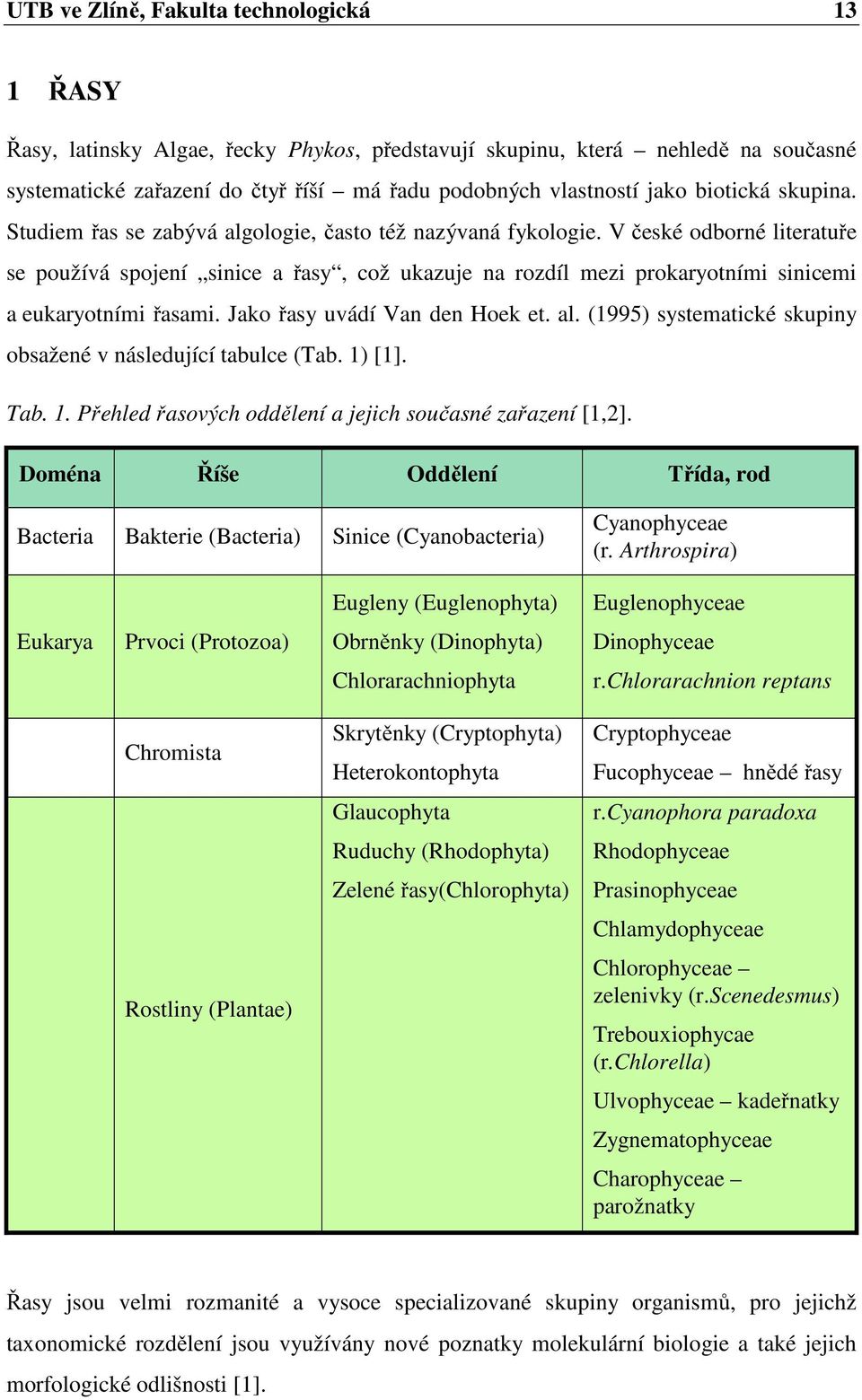 V české odborné literatuře se používá spojení sinice a řasy, což ukazuje na rozdíl mezi prokaryotními sinicemi a eukaryotními řasami. Jako řasy uvádí Van den Hoek et. al.