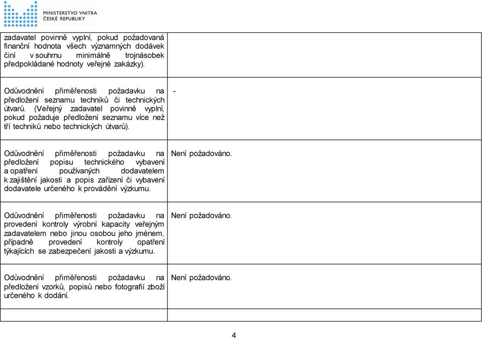 (Veřejný zadavatel povinně vyplní, pokud požaduje předložení seznamu více než tří techniků nebo technických útvarů).