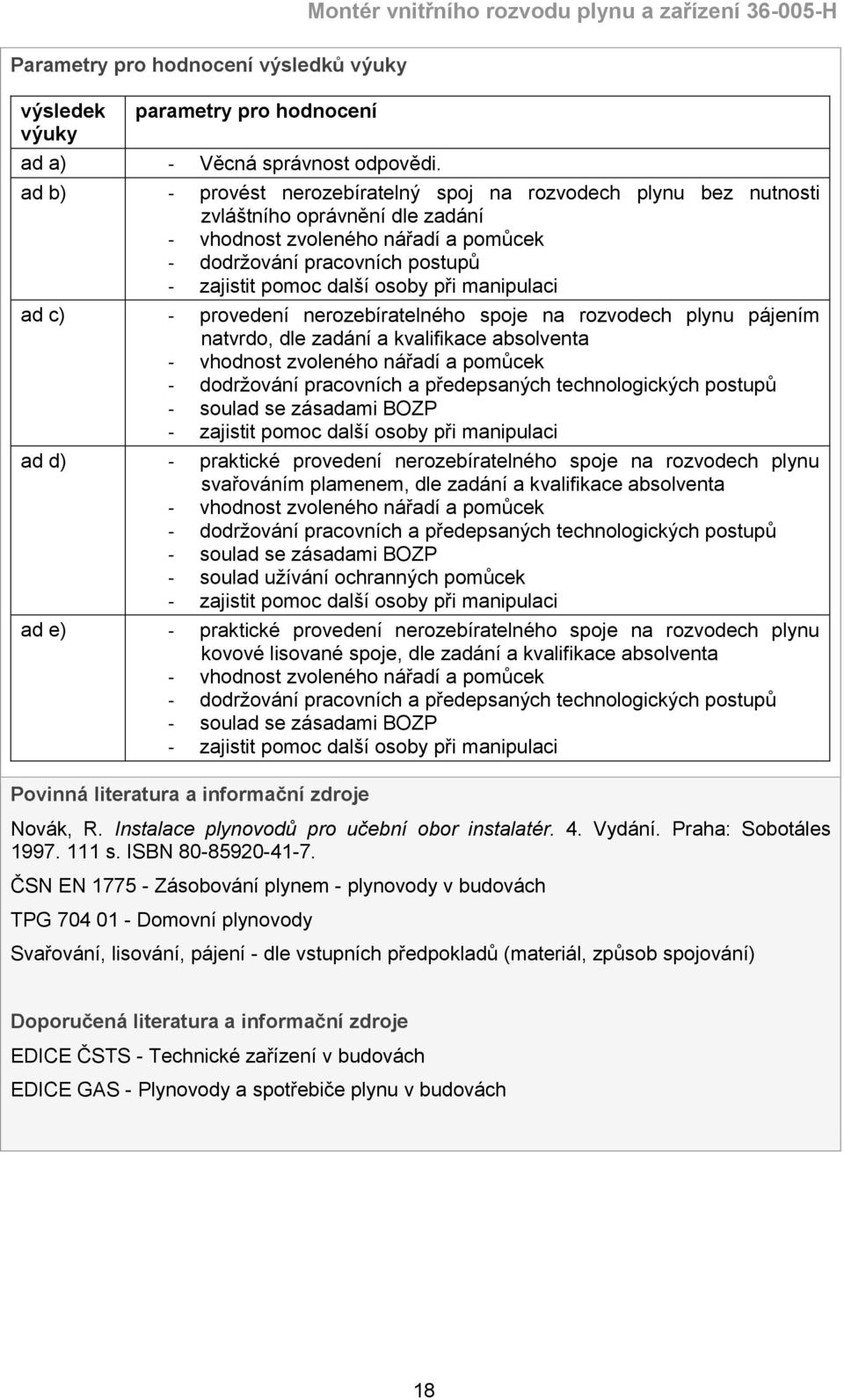 při manipulaci ad c) - provedení nerozebíratelného spoje na rozvodech plynu pájením natvrdo, dle zadání a kvalifikace absolventa - vhodnost zvoleného nářadí a pomůcek - dodržování pracovních a