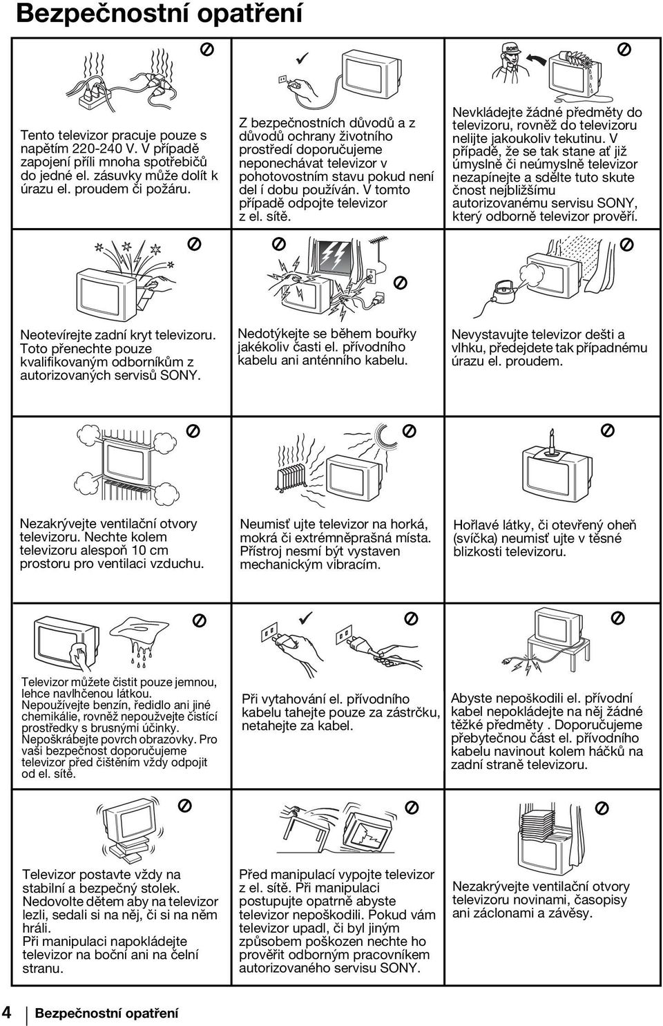 Nevkládejte žádné předměty do televizoru, rovněž do televizoru nelijte jakoukoliv tekutinu.