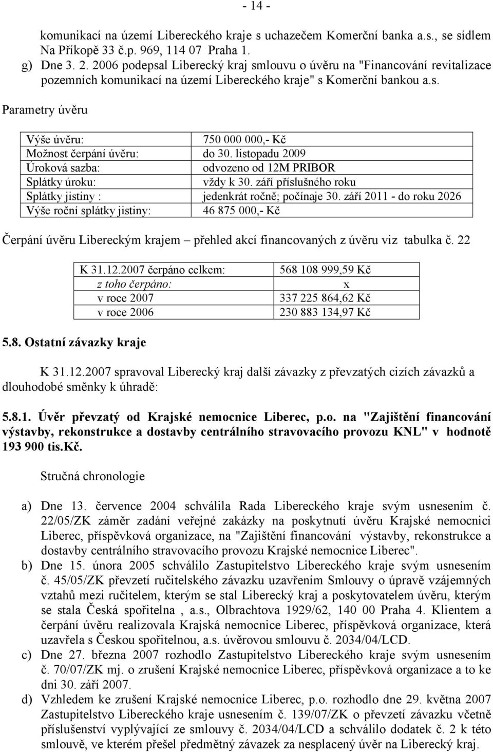 listopadu 2009 Úroková sazba: odvozeno od 12M PRIBOR Splátky úroku: vždy k 30. září příslušného roku Splátky jistiny : jedenkrát ročně; počínaje 30.