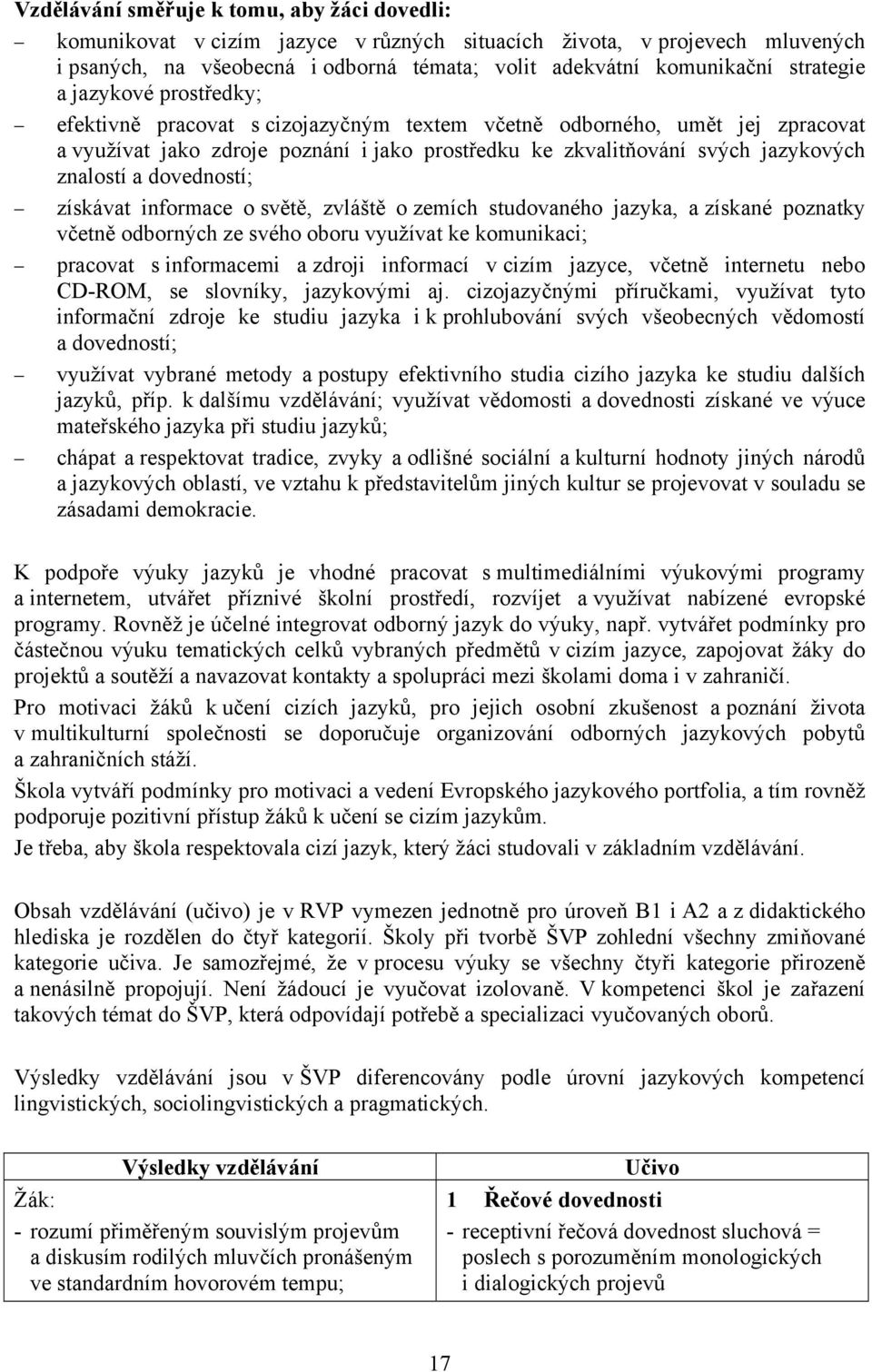 znalostí a dovedností; získávat informace o světě, zvláště o zemích studovaného jazyka, a získané poznatky včetně odborných ze svého oboru využívat ke komunikaci; pracovat s informacemi a zdroji