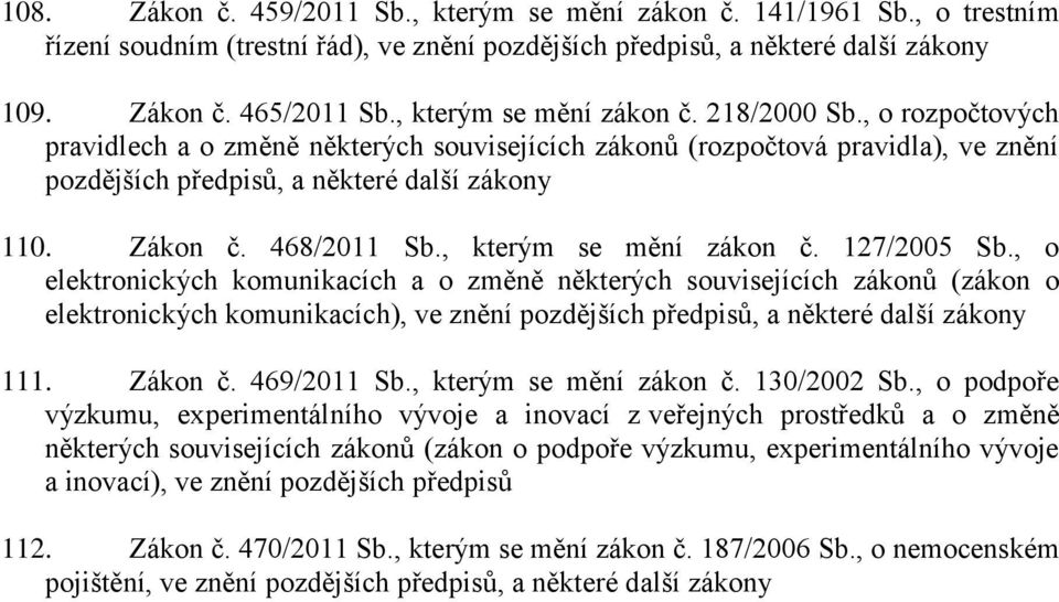468/2011 Sb., kterým se mění zákon č. 127/2005 Sb.