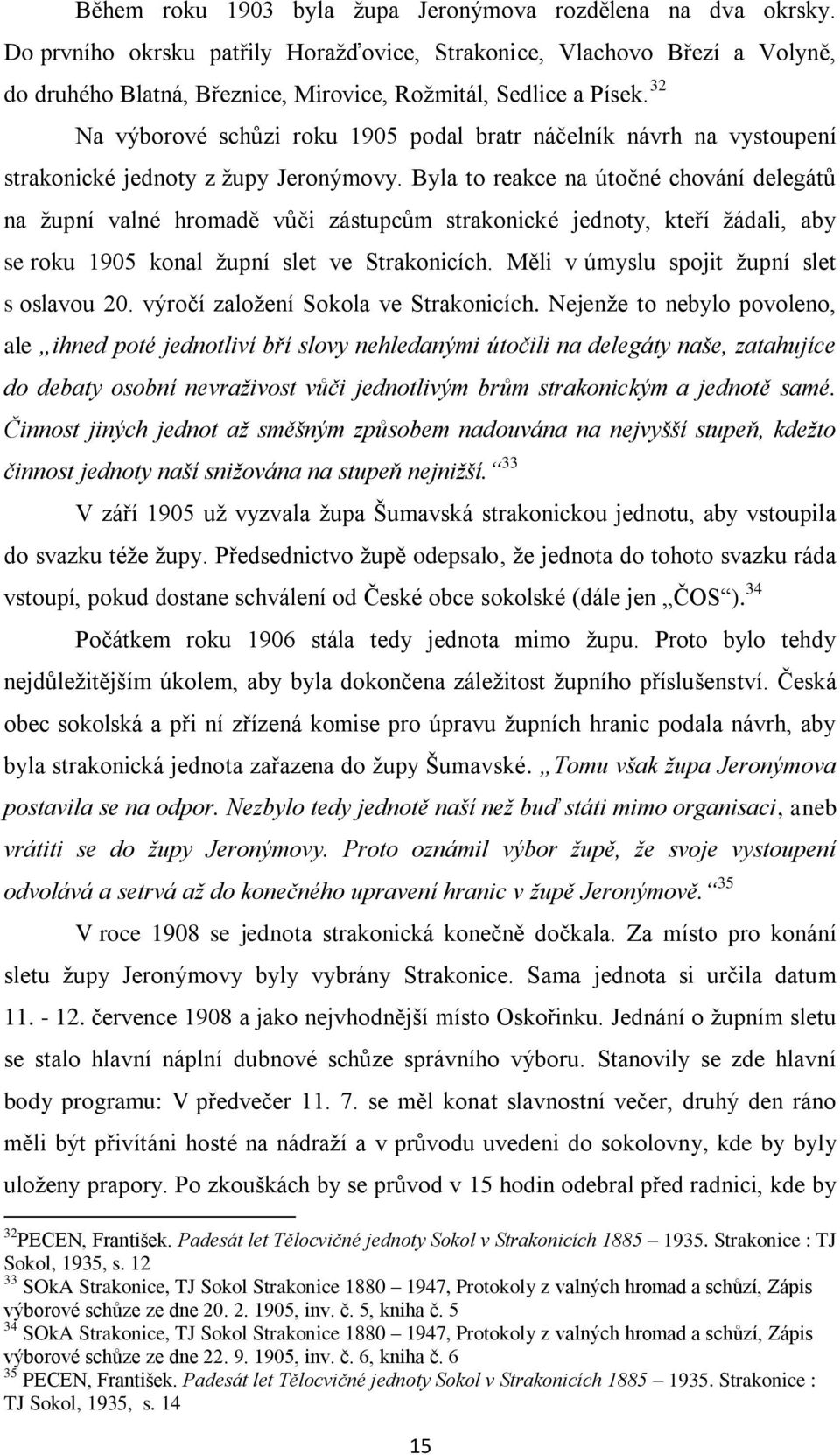 32 Na výborové schůzi roku 1905 podal bratr náčelník návrh na vystoupení strakonické jednoty z župy Jeronýmovy.