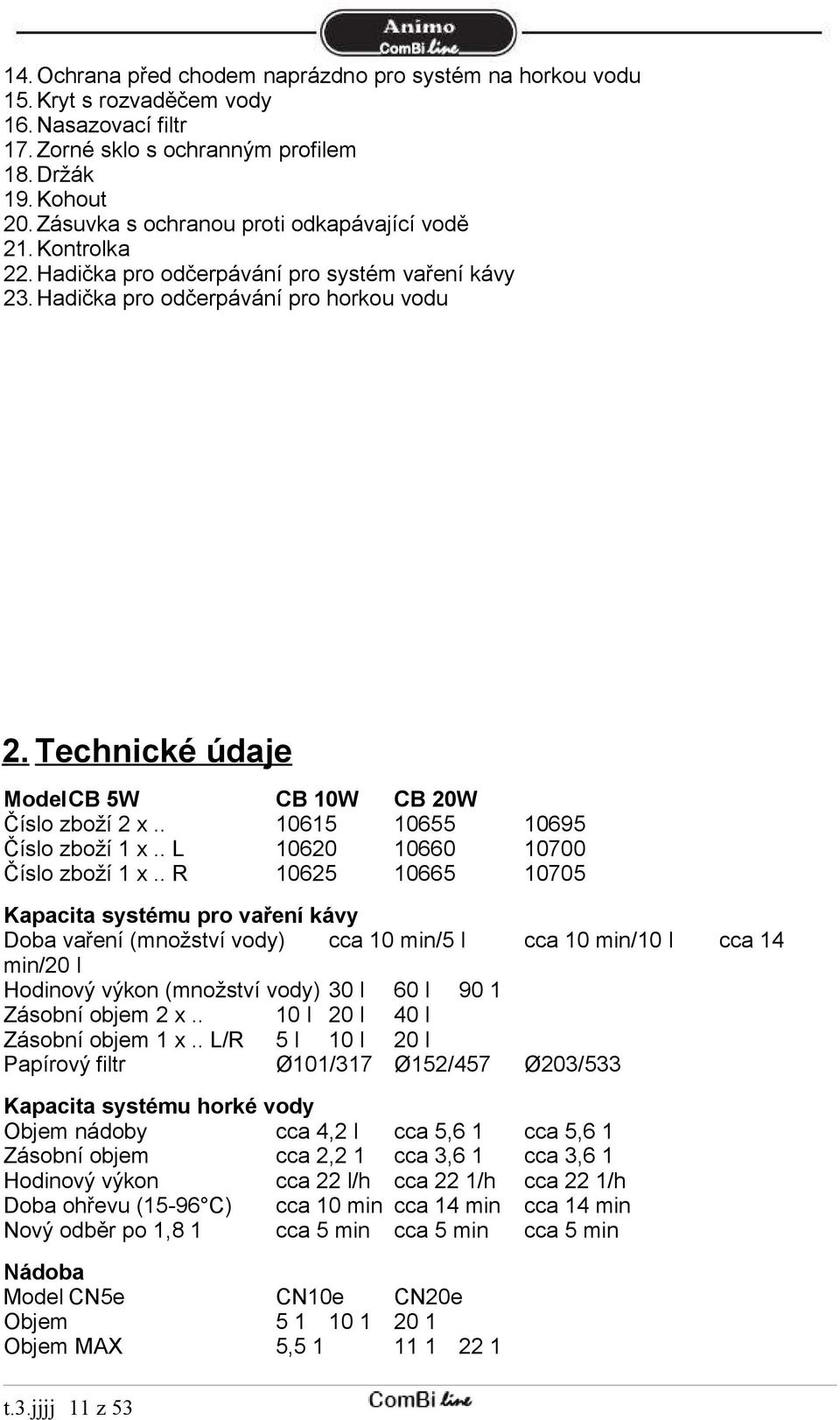 Technické údaje ModelCB 5W CB 10W CB 20W Číslo zboží 2 x.. 10615 10655 10695 Číslo zboží 1 x.. L 10620 10660 10700 Číslo zboží 1 x.