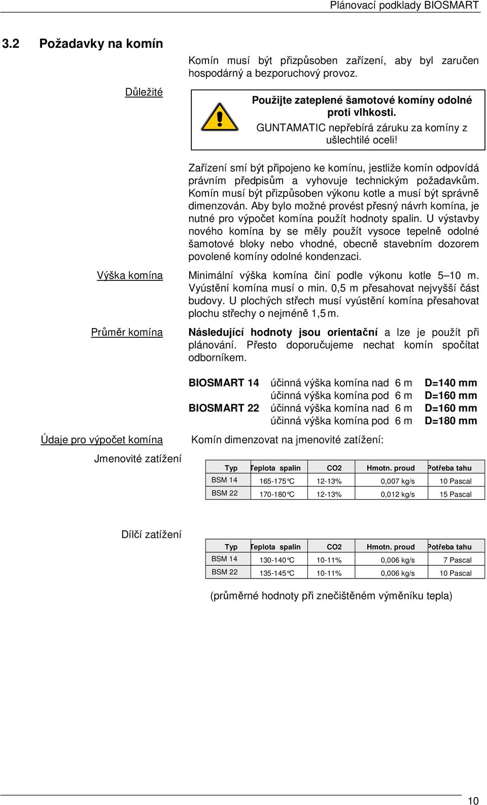 Komín musí být přizpůsoben výkonu kotle a musí být správně dimenzován. Aby bylo možné provést přesný návrh komína, je nutné pro výpočet komína použít hodnoty spalin.