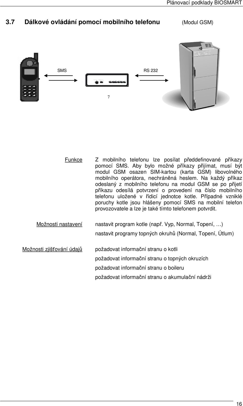 Na každý příkaz odeslaný z mobilního telefonu na modul GSM se po přijetí příkazu odesílá potvrzení o provedení na číslo mobilního telefonu uložené v řídicí jednotce kotle.