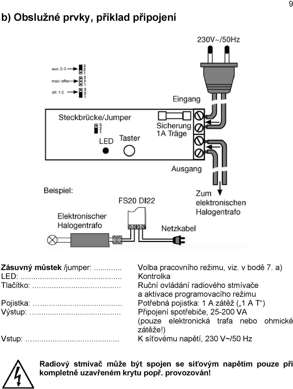 .. Potřebná pojistka: 1 A zátěž ( 1 A T ) Výstup:.