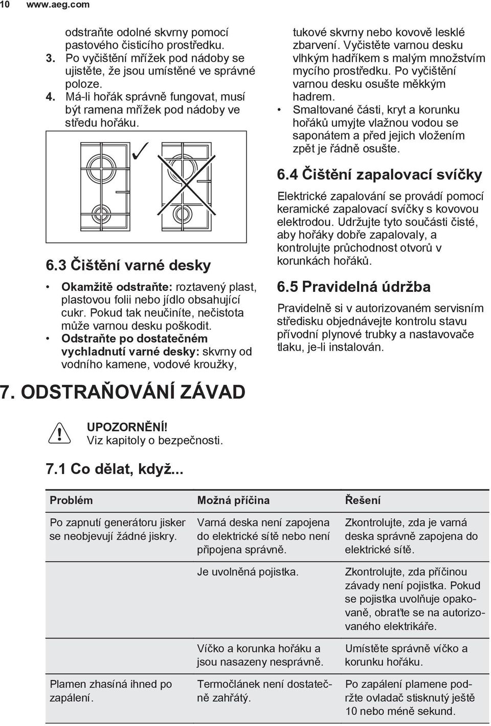 Pokud tak neučiníte, nečistota může varnou desku poškodit. Odstraňte po dostatečném vychladnutí varné desky: skvrny od vodního kamene, vodové kroužky, 7.