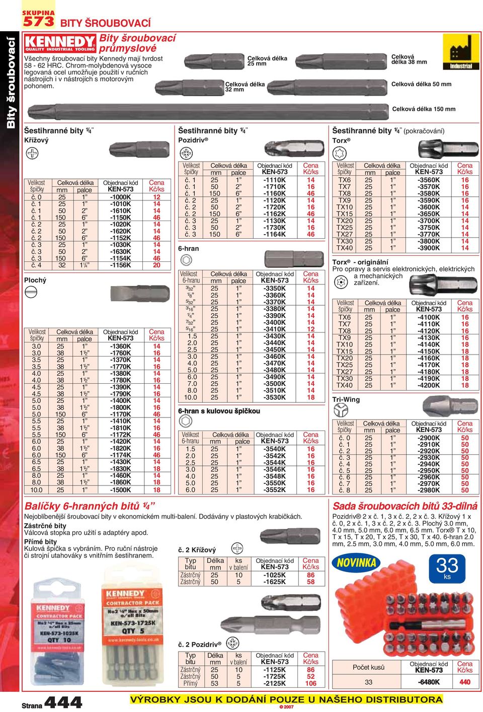 estihranné bity 1/ 4 KfiíÏov 32 mm estihranné bity 1/ 4 Pozidriv 25 mm 38 mm 50 mm 150 mm estihranné bity 1/ 4 (pokraãování) Torx piãky mm palce KEN-573 ã. 0 25 1-1000K 12 ã. 1 25 1-1010K 14 ã.